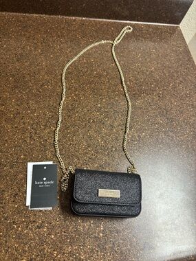 kate spade Black Glitter Crossbody with Gold Chain